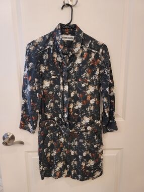 Etienne Marcel Dark Floral Drop‑Waist Shirt Dress — 100% Tencel XS